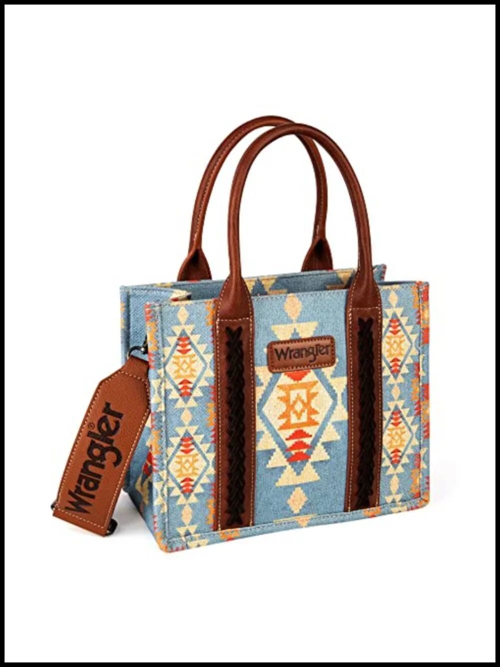 Western Aztec Print Cotton Canvas Tote Bag with Detachable Crossbody Strap